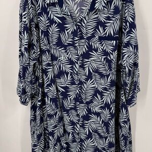 Nottibianche Womens Dress Size 3X Short Sleeve Blue White Palm Vacation